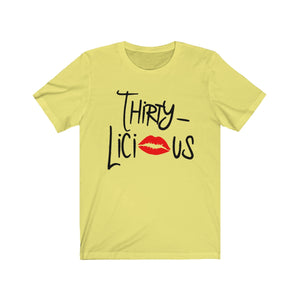 Yellow funny birthday shirt, Thirty-licious shirt, 30th birthday party gift