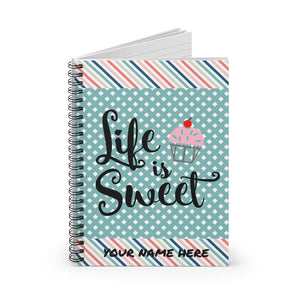 Life is Sweet Journal, lined Notebook personalized, bible study journal, personalized journal with your name, pastel colors journal, Life is Good journal