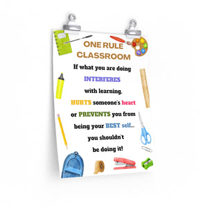 One Rule Classroom poster, Rules poster for school, classroom decor