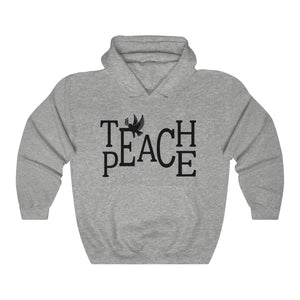 SPORT GREY Teach Peace Unisex Hooded Sweatshirt, Teach peace Hoodie, Teacher hoodie, Peace hoodie