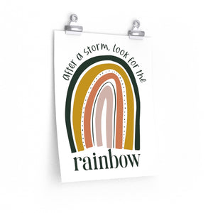 rainbow saying, after a storm look for the rainbow, wall art print with rainbow inspirational quote