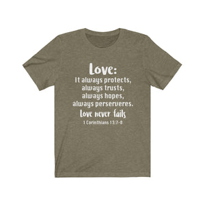 The Love Chapter Shirt, Valentine's Day shirt,  Heather olive Love shirt, Love is patient, love is kind shirt