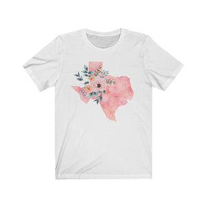 White Watercolor Texas shirt, feminine Texas T-shirt, Texas home state shirt