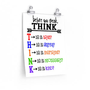 THINK acronym poster, Classroom poster, Classroom wall art print