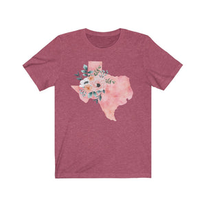 Heather raspberry texas shirt, watercolor texas t-shirt, home state shirt of texas, unisex shirt