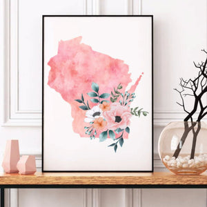 Wisconsin home state poster, Wisconsin watercolor, Wisconsin wall art print