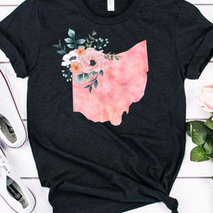 Vintage black Ohio Home State Shirt, Ohio floral shirt, Ohio state shirt, women's Ohio T-shirt