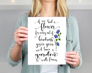 Garden quote wall print, self-affirmation print, Kindness quote 8x10 garden saying, flowers quote print, Thank you gift