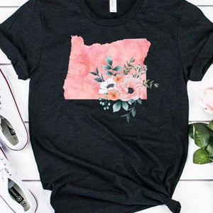 Oregon home state shirt, Watercolor Oregon shirt, Heather black feminine Oregon T-shirt 