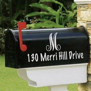 Script monogram mailbox decal, Mailbox decal with address, Address decal