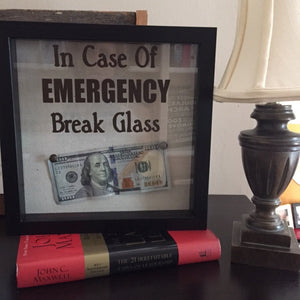 In Case of Emergency Break Glass Shadow Box with Money, Funny College Care Package Gift