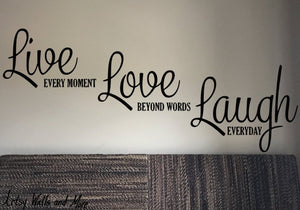 Life, Laugh Love decal, inspirational quote wall decal, family room decal