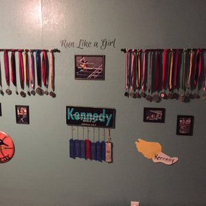 Run like a girl decal, Running wall decal, race medal display decal