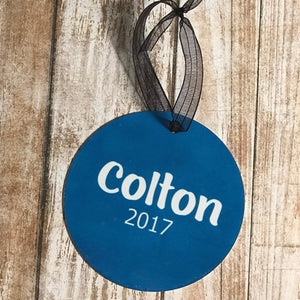 Back of ornament with name and date, Personalized christmas photo ornament 