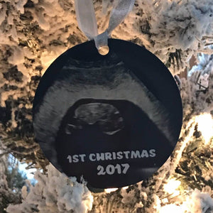 Ultrasound photo ornament with 1st Christmas and date, Christmas gift for a baby reveal