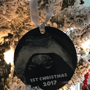 Ultrasound photo ornament with 1st Christmas and date, Christmas gift for a baby reveal