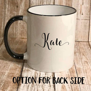 back side of mug with the personalized name option