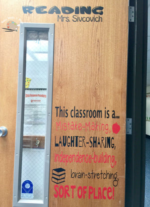 This classroom is a mistake-making...sort of place, decal for a classroom door