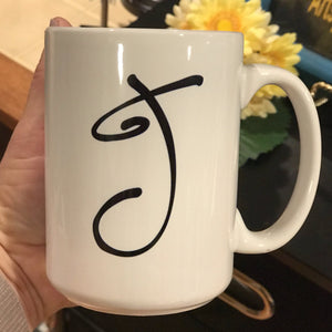 back of the mug personalized with a beautiful script monogram initial
