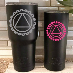 AA symbol decal on a tumbler, Alcoholics Anonymous tumbler, Celebrate Recovery