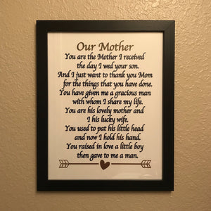 Mother in law poem FRAMED wall art print, Mother of the groom gift
