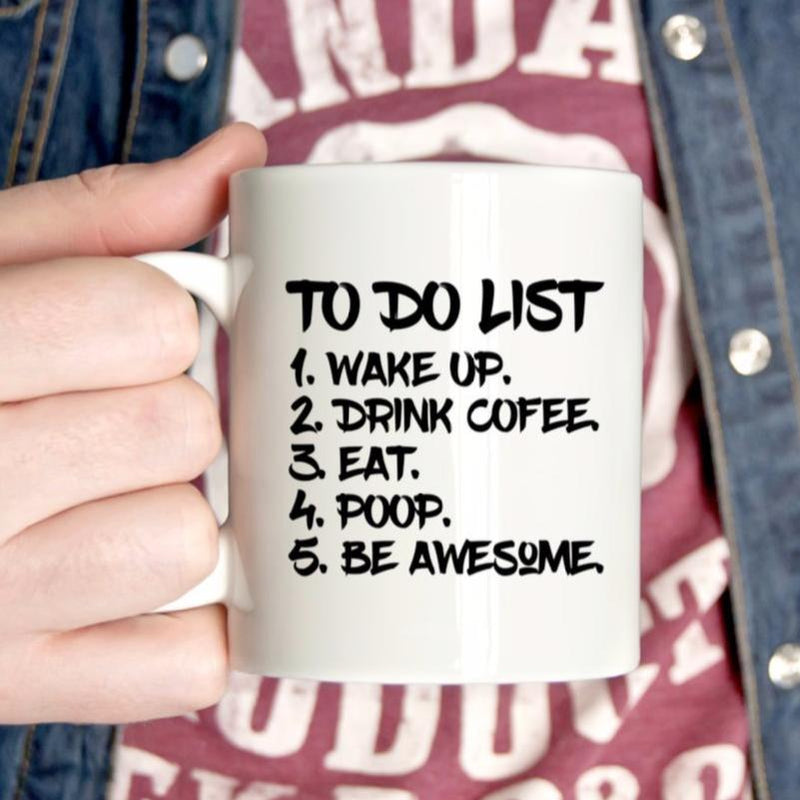 To Do List Coffee Mug - Funny Morning Routine Mug for Men - Black