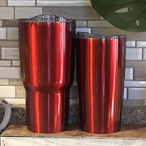 Red double walled insulated tumblers, 30 oz and 20 oz