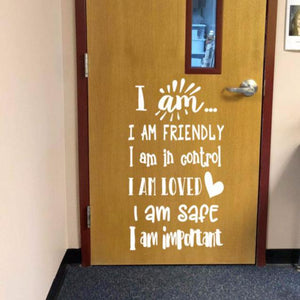 I am statements, positive affirmations decal, classroom door decal