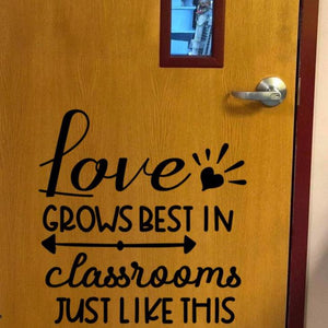 Love grows best in classrooms just like this, classroom door decal