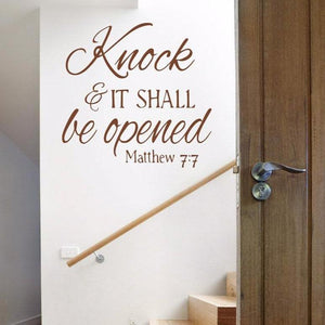 Knock and it shall be opened Matthew 7:7 decal, Entryway wall decal, Christian scripture verse decal